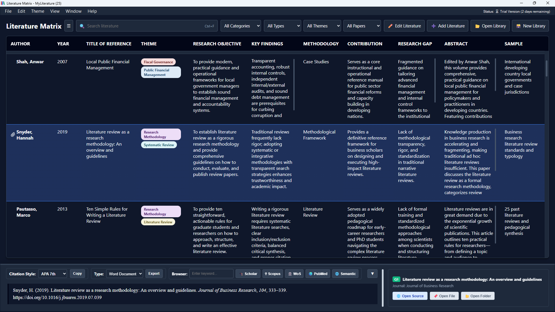 Literature Matrix Dark Theme